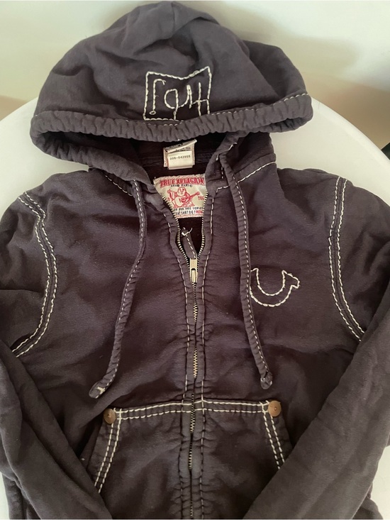 True Religion Tops - True Religion Black Hoodie with White Contrast Stitching